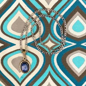Sterling necklace with blue pendant, 25” chain